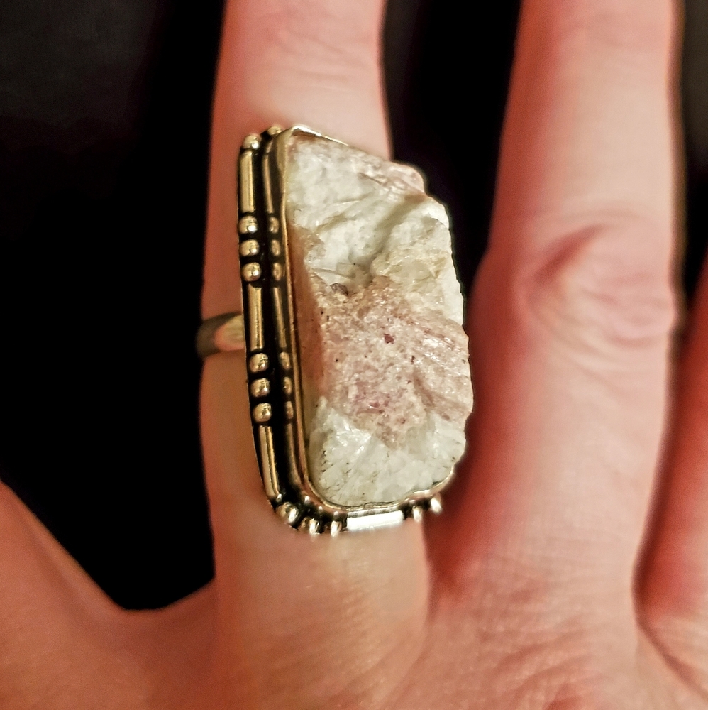 New Rough Pink Tourmaline 925 Silver Ring.